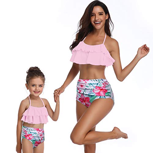 Mother Daughter Swimsuits Matching Family Mommy Girls Matching Swimwear 164 Pink Flower #TOP3