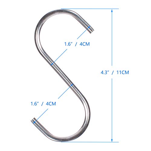 Dzhjkio 12 Pack Stainless Steel Heavy Duty(Bearing Weigh 22Lb) S Shaped Hanging Hooks 4.3" Hangers For Kitchen, Bathroom, Bedroom And Office(11Cm) #TOP2