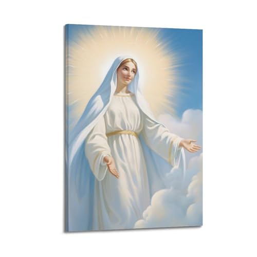 Illustration chrétienne de la Vierge pour déco esthétique de chambre sur toile 30x45 cm
