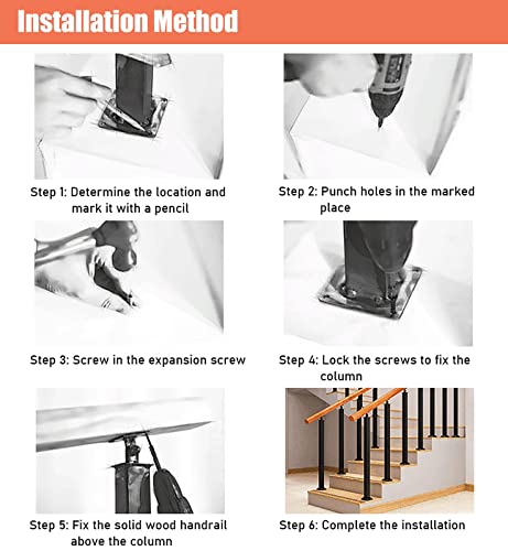 Poste de barandilla ajustable de metal negro con soporte angular para escaleras de interior 7