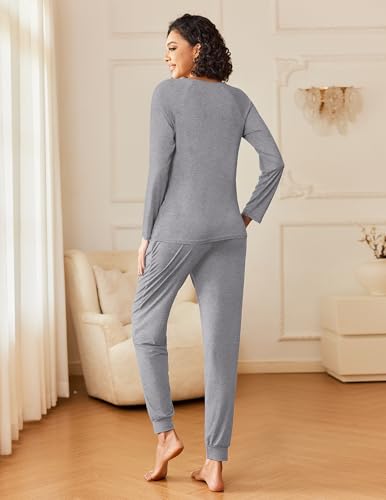 Image of Ekouaer 2 Pack Womens Pajama Sets Long Sleeve Pjs Soft Comfy Lounge Set