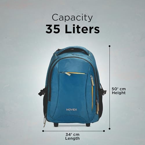 Image of NOVEX Pacific 35 Litre Water Resistant Laptop Trolley Bags for Travel with 3 Compartments 15.6 inch Roller Case for Office Travel Bag for Men & Women | 2 Wheels Trolley Backpack Laptop