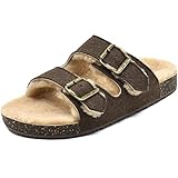ONCAI Womens Slippers Knock Off Cozislides Open Toe Fluffy Faux Fur Slides Women Comfortable Slip On Sandals Brown Size 8