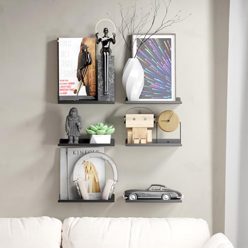 PAVSTINE Wandregal Metall, 2 Stück Schweberegal 20 cm Breit, Regal Schwarz, Schwebendes Bücherregal, Bilderleiste, Home Decoration Wall Shelf für Wohnzimmer, Küche, Schlafzimmer, Büro