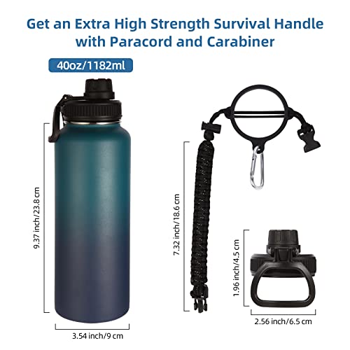 Volhoply Insulated Water Bottles Bulk 2 Pack, 1200ml Stainless Steel Sports Bottle with Paracord Handle & Spout Lid - Image 3