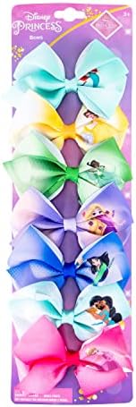Disney Princess- Kids Bows - Hair Accessories Gift Set - Princess Hair Bows - 7 Pcs 4 Inch Bundle - Hair Bows for Girls - Different princess on each clip - Alligator Clip - Jasmine, Belle, Tiana, Pochahantas, Rapunzel &Taina - Ages 3 +