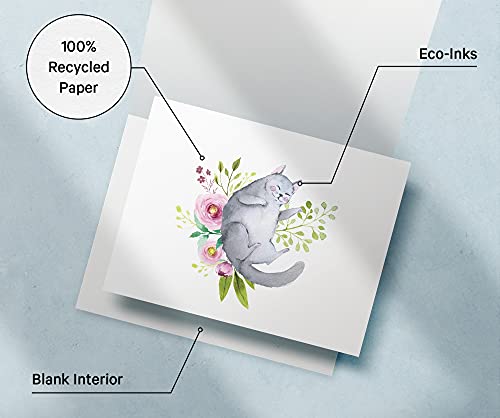 Image of Twigs Paper Cat Thank You Cards, Set of 24 Blank Cat Stationery Note Cards