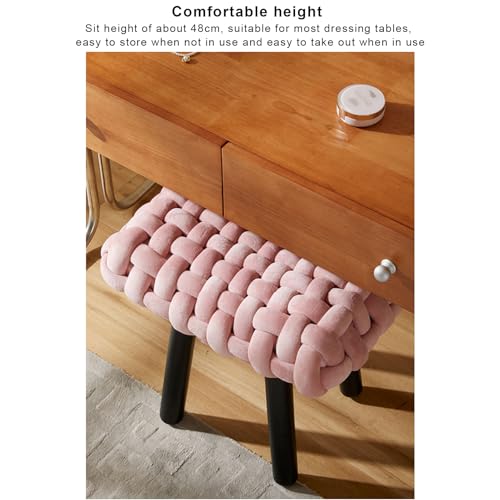 Taburete de tocador rectangular tapizado con patas de madera maciza para dormitorio 7