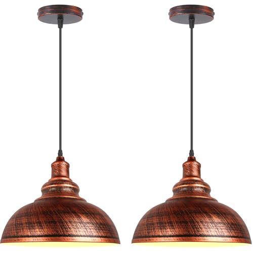 iDEGU Lot de 2 Suspension Luminaire Industrielle Lustre Plafonnier Vintage E27 Rétro Métal Lampe de de Plafond pour Cuisine Salle à Manger Salon Restaurant, Diamètre...