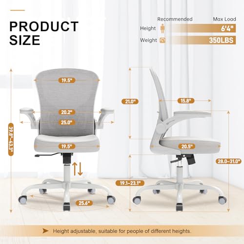 Image of Office Chair, Ergonomic Desk Chairs 330LBS Capacity High Back Mesh Computer Chair with Flip-up Armrests, Comfy Work Chair with Adjustable Lumbar Support