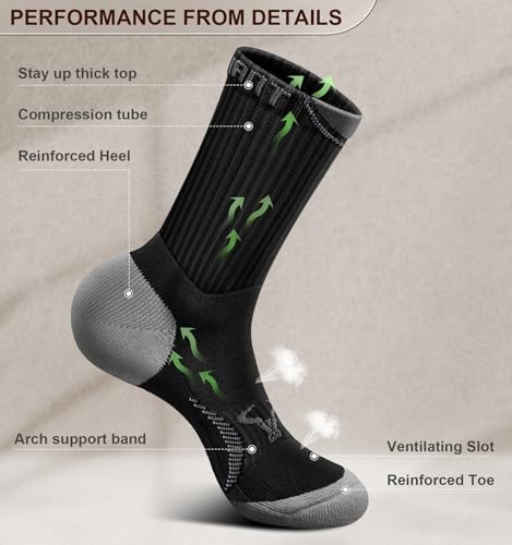 BULLIANT Men Compression Socks, Athletic Active Running Socks for Men Sports Hiking Fishing Cushioned Footbed Arch Support4