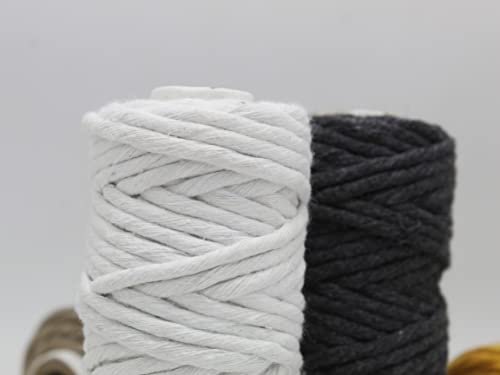 Craft Affair | Single Strand Cotton Cord Combo Multicolor (Each Color 10 Meter, 3mm) | Get Free Wooden Dowel, Ring, Beads | Craft, Wall Hangers and DIY | Charcoal, Beige, White, Mustard, Stone