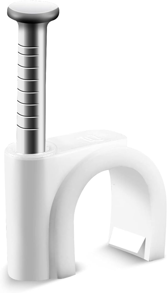 ERKXD Cable Clips White with Steel Nails 0.32in, 8mm, Durable Wire Clips to Wall, White Round Cable Nail Clips (0.32in/8mm)