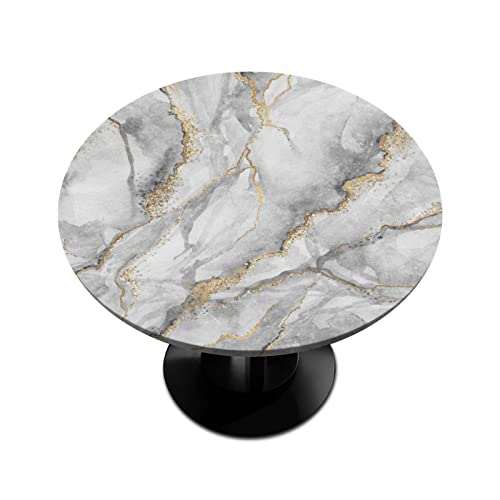 AUUXVA Chic Marble Round Tablecloth with Elastic Edge,White Grey Marble Fitted Table Cloth Waterproof Wipeable Round Table Cover for Dining Kitchen Party Indoor Outdoor Patio Table 45