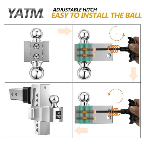 Yatm Adjustable Trailer Hitch Replaces Tri Balls (1-7/8", 2", 2-5/16") Mount,Fits 2.5-Inch Receiver,Drop/Rise,Gtw 15,000 Lbs Silver- Ultra Quiet X-5125 (6-Inch Drop) #TOP4