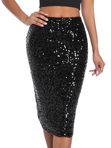 BALAYSIER Damen Glitzer Rock mit Futter Elastische Taille Pailletten...