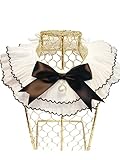 QWINEE Elegant Lace Pet Bib for Cat Dog Ruffle Trim Bow and Pearl Decor Dog Puppy Bandana Soft Adjustable Scarf for Small Medium Large Dogs Cats Kitten Black and White XS