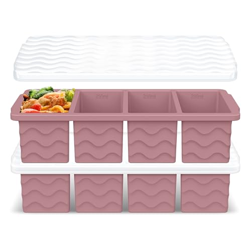 Doasuwish Silicone Freezer Tray for Soup with Lid – 1-Cup Soup Container Cube Style Ice Cube Trays for Freezer, Meal Prep & Food Storage, Freeze 250mL/125mL Portions – 2 Pack