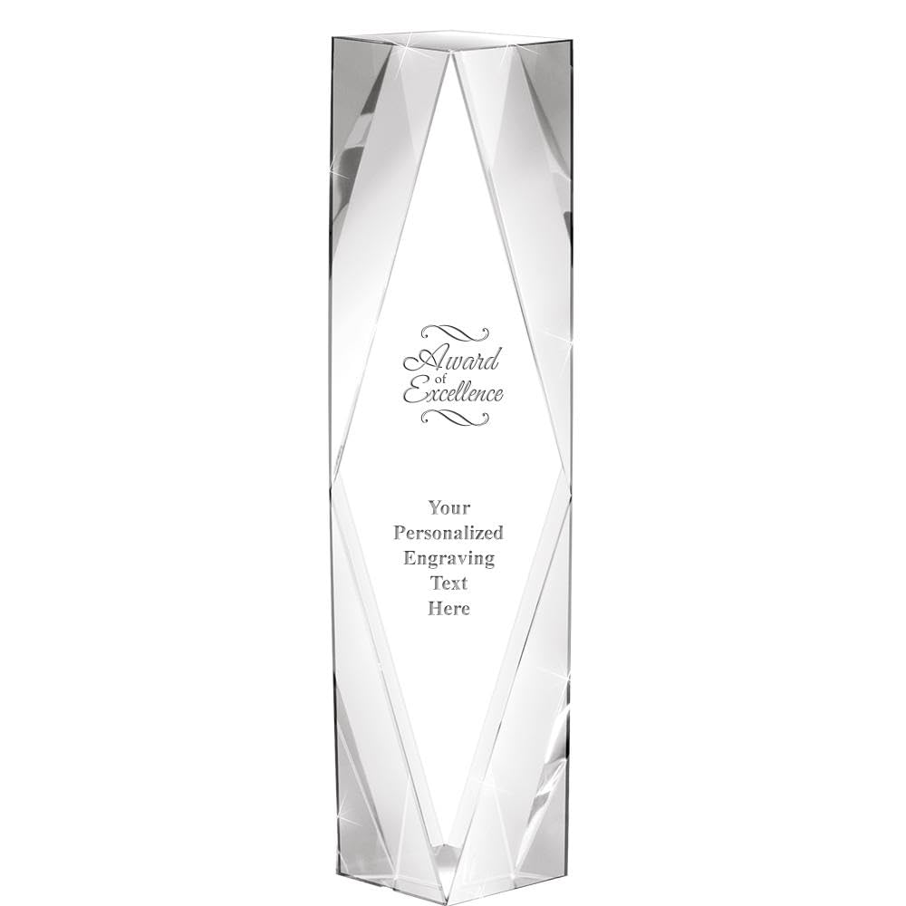 Crown Awards Personalized Crystal Trophy, 8" Engraved Gemini Crystal Award Prime