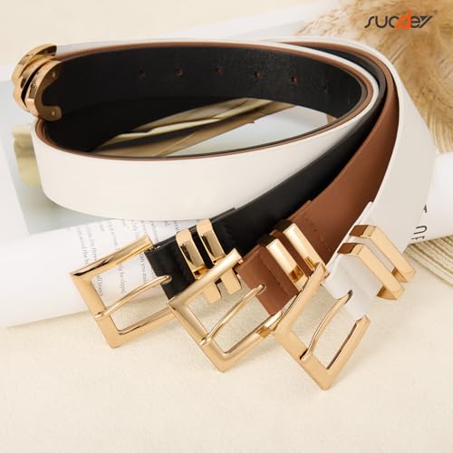 SUOSDEY Women's Leather Belt with Gold Buckle, Fashion Waist belt for Jeans Pants or Dresses, 1.3" Wide4