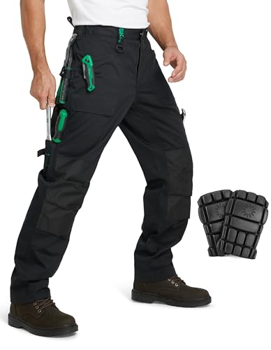 SKPRO Men's Work Pants with Knee Pads - Knee Pad Pockets Carpenter Pants, Construction Workwear Safety Cargo Trousers (Black, 34W × 32L)