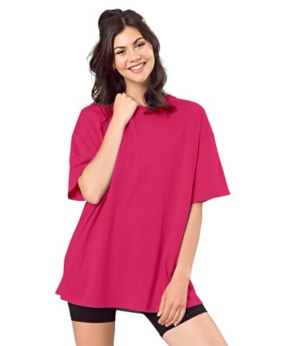Image of SHODOX Women's Cotton Blend Oversized Drop Shoulder Solid T-Shirt(Pack of 1)