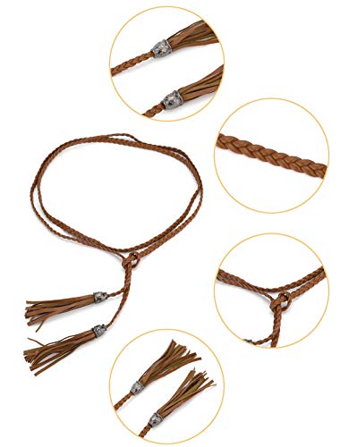 Uxcell Women Tassels Braided Pu Waist Belt Brown Brown One Size #TOP1