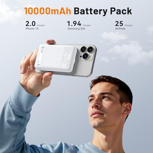 MagSafe Portable Charger 10000mAh PD 20W Fast Charging Magnetic Power Bank | Built in USB-C Cable, Wireless 15W Qi2 Battery Pack with Foldable Stand, Mag Safe for iPhone 17/16/15/14/13/12 Series - image 2
