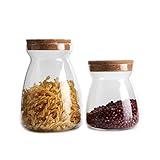 T4U Glass Cereal Container Storage Containers, 25/38oz High Borosilicate Glass Airtight Food Storage Container Jar with Cork Lid Set of 2