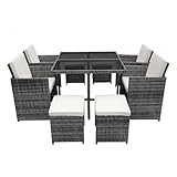 Panana 8 Seater Rattan Garden Dining Set with Table, 4 Chairs & 4 Stools, Cube Space Saving Outdoor Furniture for Patio, Conservatory & Garden