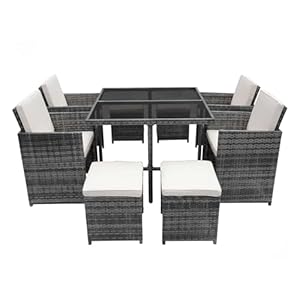 Panana 8 Seater Rattan Garden Dining Set with Table, 4 Chairs & 4 Stools, Cube Space Saving Outdoor Furniture for Patio, Conservatory & Garden