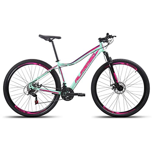 Bicicleta Aro 29 Alfameq Pandora Feminina Alumínio 21v Freio a Disco Hidráulico Garfo Suspensão (Verde/Rosa, 17)