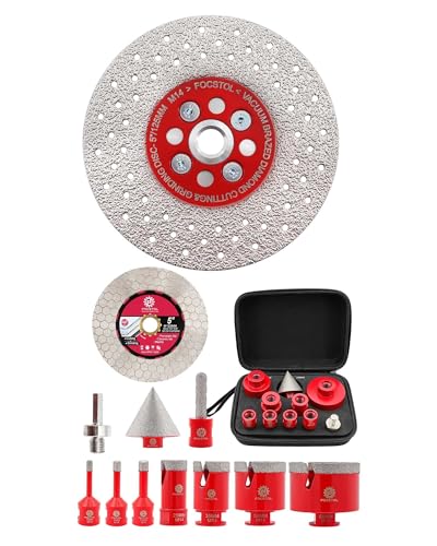 Foret diamant carrelage FOCSTOL kit 11 pcs et disque 125mm pour percer et couper le grès cérame