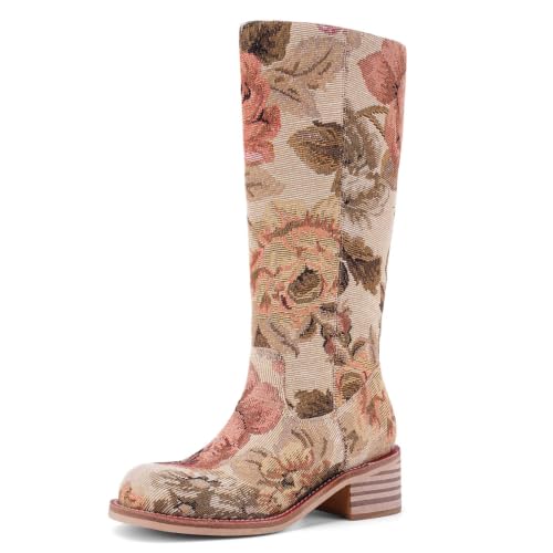 Image of UBWDU Women's Knee High Boots Chunky Block Heel Long Boots Square Toe Low Heel Boots for Women
