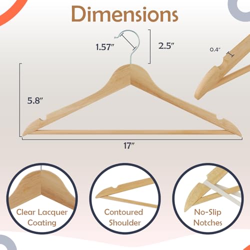 ELONG HOME Solid Wooden Hangers 20 Pack, Wood Suit Hangers with Extra Smooth Finish, Precisely Cut Notches and Chrome Swivel Hook, Clothes Hangers for Shirt Coat Jacket Dress, Natural