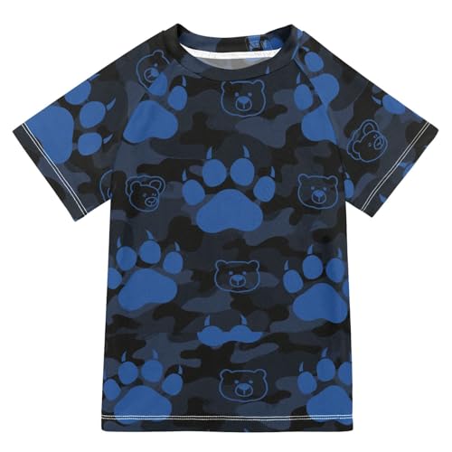 Animal Footprint Bear Black Blue Short Sleeve Girl Bathing Suit Kids Swimsuits for Girls Rash Guard Swimsuit for 3-12 Years Traje de bano para ninas