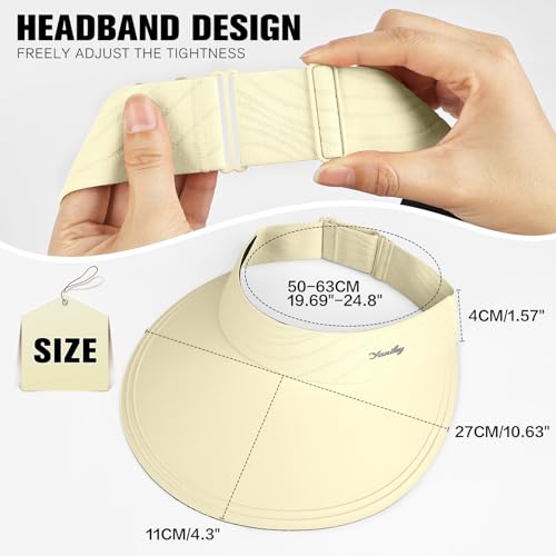 Image of YANIKY Sun Visor for Women Wide Brim Summer UPF50+ UV Protection Seamless Sun Hats Foldable Beach Cap (US, Alpha, One Size, Beige)