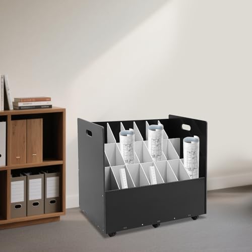 YUYFCC 21 Slots Blueprint Holder Rolling File Cart Mobile Roll File Storage Rack Modern Files Organizer Cabinet with Lockable Wheels for Home Office Studio (Black)