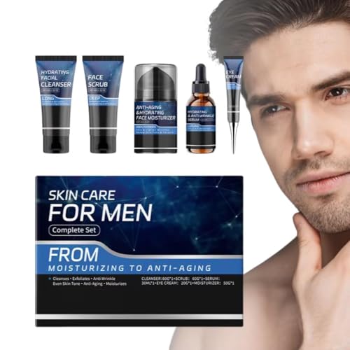 Kit De Coffret Skincare Homme, 5pc Kit De Coffret Soin Visage Homme, Routine Skincare Visage Kit Homme, Kit De Coffret Soin Visage Homme Complet Produit, Avce Creme Anti Ride Homme