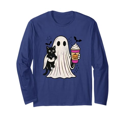 Pumpkin Spice Latte Ghost Holding Black Cat Halloween ����T�V���c