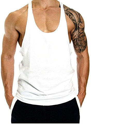 Buy THE BLAZZE Men's Blank Stringer Y Back Bodybuilding Gym Tank Tops Pack of 3 (S, White+Red