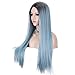 K'ryssma Fashion Blue Ombre Wig with Dark Roots Long Straight Synthetic Wig with Middle Part Blue Wigs for Women Heat Resistant 22 inches