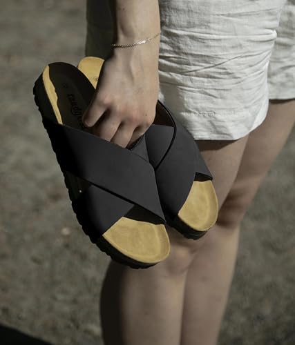 Sandgrens Handmade Unisex Cork Slides | European Top Grain Leather Sandals with Soft Suede Footbed and EVA Rubber Sole | Soria2