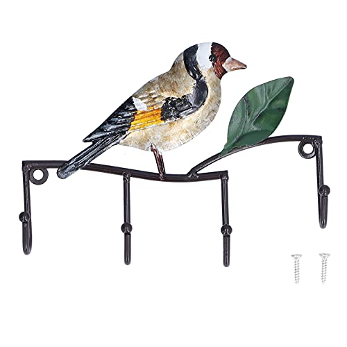 Bird Shape Iron Key Hook Wall Mounted Coat Rack, Retro Door Hook for Keys Bags Towels, Space Saving Clothes Holder for Bedroom L