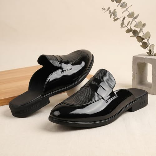 Image of BXXY Men's Office & Outdoor Wear Slip On Loafers and Casual Mules for Men with Embossed Patent Leather Material and Anti-Skid TPR Sole.