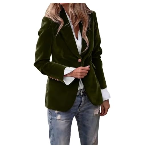 Blazer en velours pour femmes Forandiu - Veste à manches longues - Cardigan décontracté - Veste d’affaires élégante - Costume de soirée - Manteau de taille ample, vert militaire, Medium
