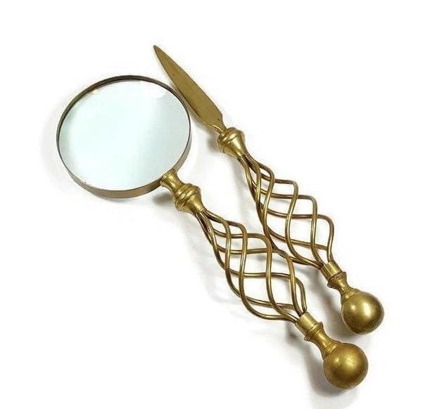 9.5" Brass Magnifying Glass With Engraved Handle - Henry Hughes London Hand Held Magnifying Glass with High Magnification Magnifier for Reading,