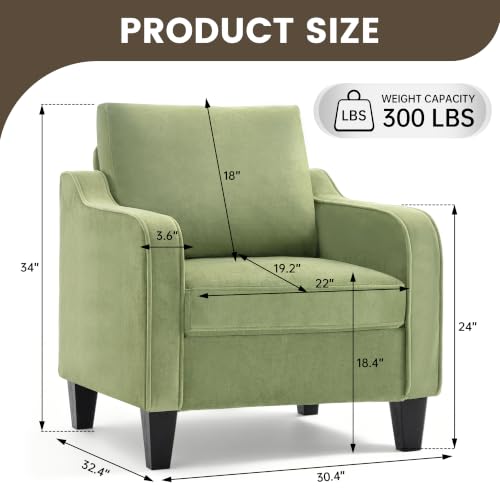 Image of Mid-Century Modern Accent Chairs Set of 2, Living Room Chairs, Comfy Reading Armchair, Upholstered Small Sofa Chair for Bedroom, Office, Green