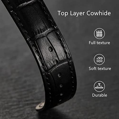 Image of Watch Bands Genuine Leather Embossed Alligator Grain Calfskin Replacement Strap for Women Men Bracelet Choose Color Width 16mm 17mm 18mm 19mm 20mm 21mm 22mm 22mm 24mm