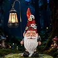 IDEA SHOW Garden Gnomes Statue with Solar Lantern, Outdoor Gnome Decorations for Yard, Outdoor Figurine Ornament with LED Lights for Patio Lawn, Housewarming Birthday Gift for Women Mom Grandma Wife